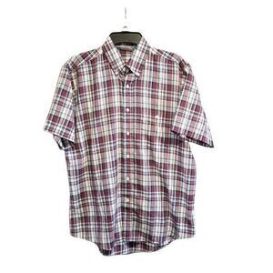 Corner Stone Mens Sz M White Maroon Plaid Short Sleeve Button Down Shirt